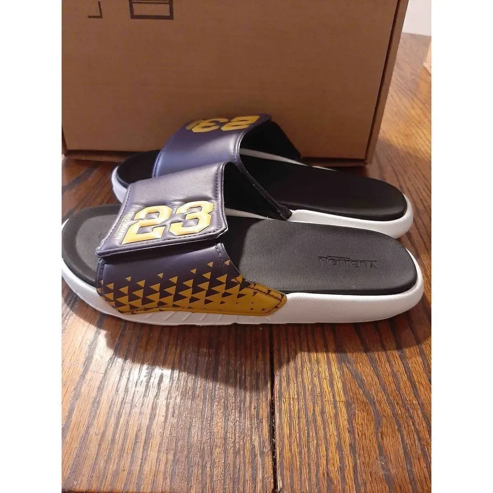 New Size 7.5 Trudgeman #23 Jordan Slides Casual Shoes Shower Shoes Purple Yellow